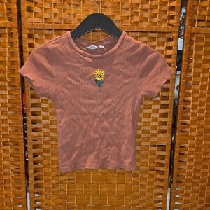 Mighty Fine Pink Crop Top with Sunflower Embroidery